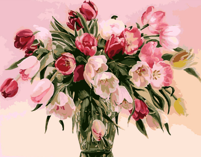 Фото картины, купить картину по номерам, Тюльпаны в вазе KH1072. www.made-art.com.ua