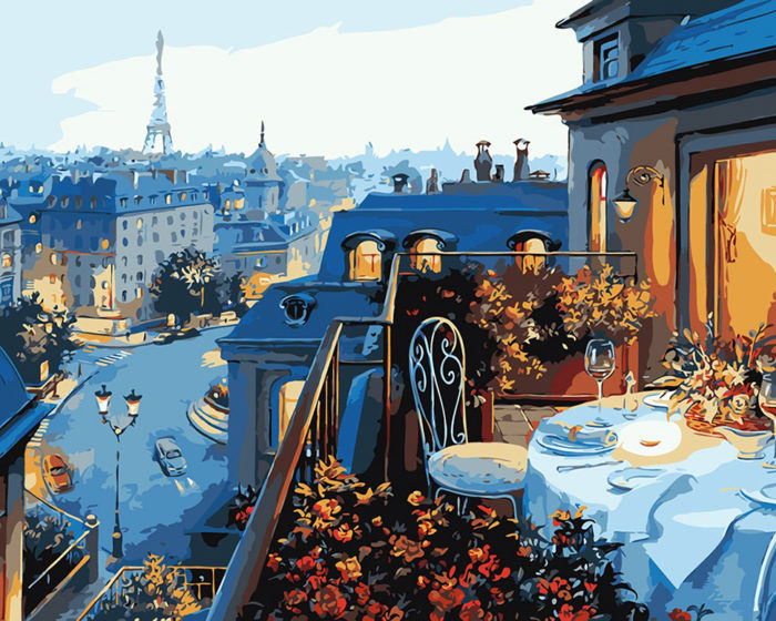 Фото картины, купить картину по номерам, Парижский балкон BK-GX7255. www.made-art.com.ua