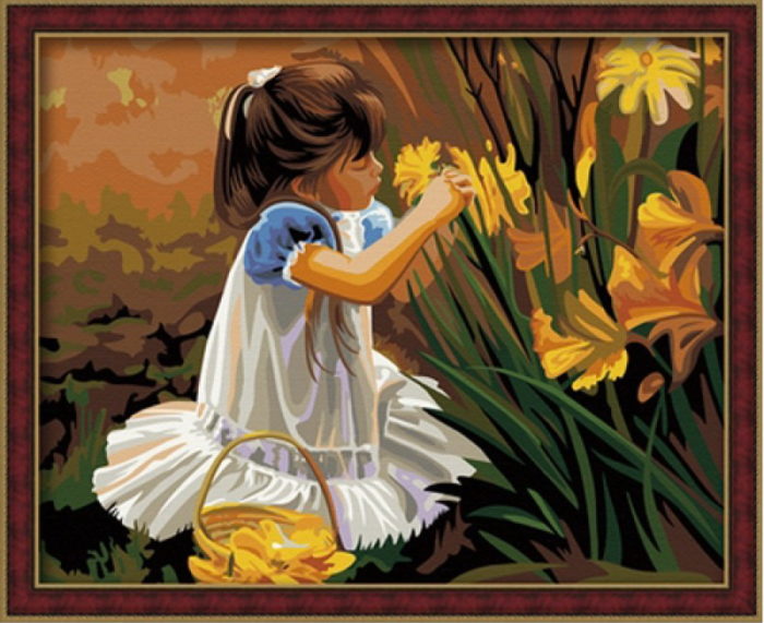 Фото картины, купить картину по номерам, Девочка с цветами. www.made-art.com.ua