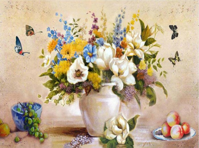 Фото картины, купить картину по номерам, Букет и бабочки GX29456. www.made-art.com.ua