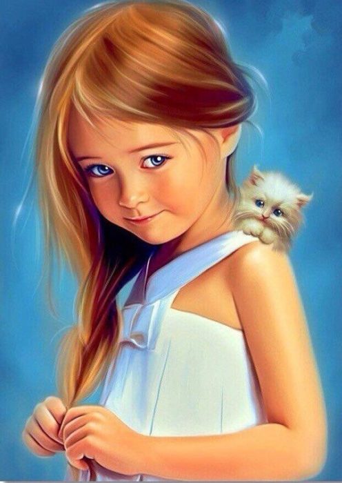 Фото картины, купить картину по номерам, Девочка с котенком GX29829. www.made-art.com.ua
