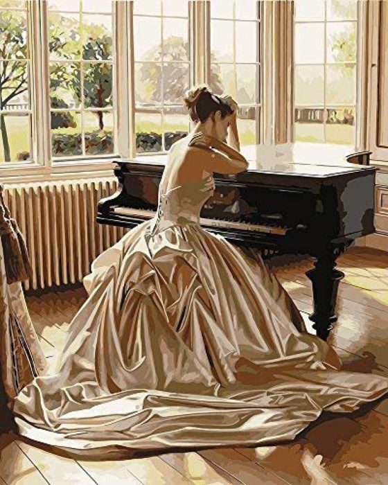 Фото картины, купить картину по номерам, Девушка у рояля VP375. www.made-art.com.ua
