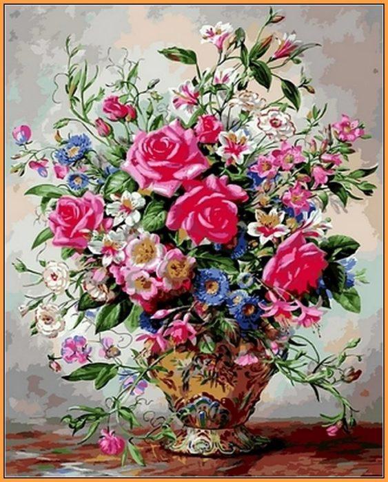Фото картины, купить картину по номерам, Букет роз и полевых цветов (в раме). www.made-art.com.ua