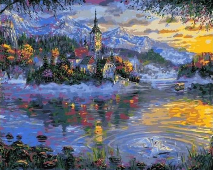 Фото картины, купить картину по номерам, Альпийское озеро Q2170. www.made-art.com.ua