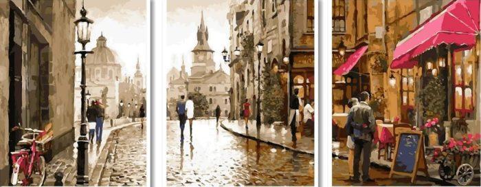 Фото картины, купить картину по номерам, Краски вечернего города VPT027 Триптих. www.made-art.com.ua