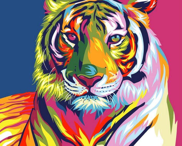 Фото картины, купить картину по номерам, Радужный тигр GX9203. www.made-art.com.ua