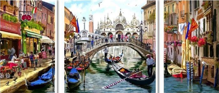 Фото картины, купить картину по номерам, Каникулы в Венеции VPT043 Триптих. www.made-art.com.ua