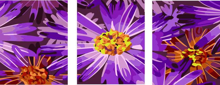 Фото картины, купить картину по номерам, Фиолетовые цветы PX5125 Триптих. www.made-art.com.ua
