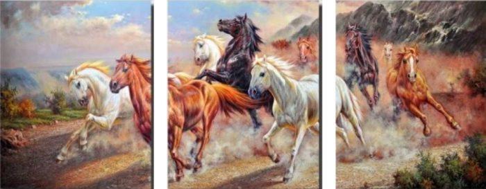 Фото картины, купить картину по номерам, Дикие лошади DZ211 Триптих. www.made-art.com.ua