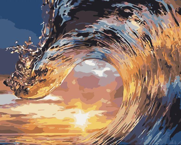 Фото картины, купить картину по номерам, Морские волны в лучах заката. www.made-art.com.ua