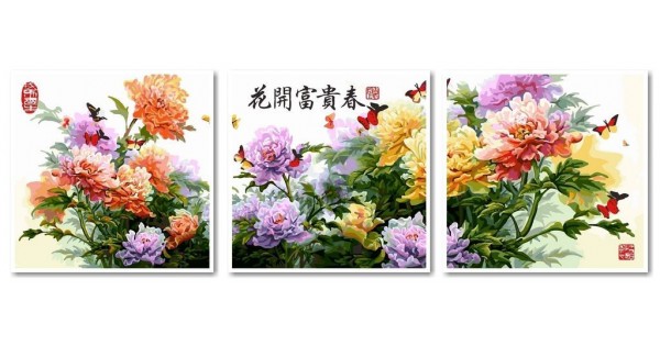 Фото Триптих. Японские хризантемы VPT023. www.made-art.com.ua